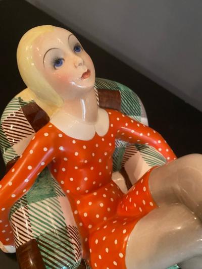 Lenci SUPERB LENCI ART DECO CERAMIC WOMAN IN CHAIR