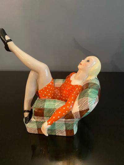  Lenci SUPERB LENCI ART DECO CERAMIC WOMAN IN CHAIR