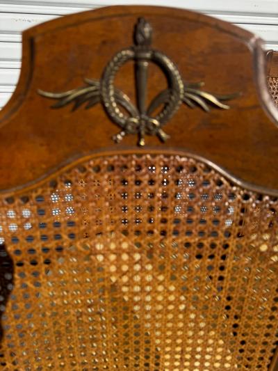  Lenoir Furniture Company Lenoir Chair Company Set Of 6 Walnut with Brass Ormolu and Cane Backs