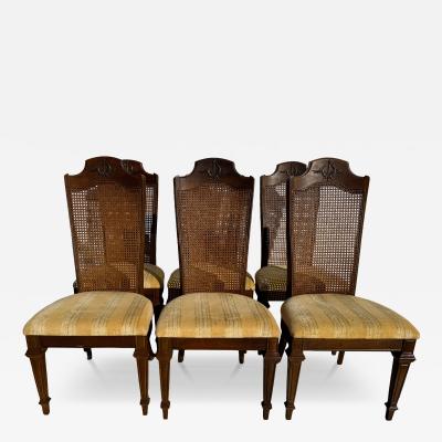  Lenoir Furniture Company Lenoir Chair Company Set Of 6 Walnut with Brass Ormolu and Cane Backs