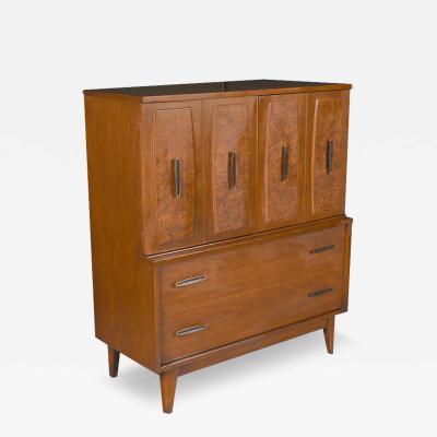  Lenoir Furniture Company Mid Century Burlwood Tallboy Dresser Lenoir Furniture