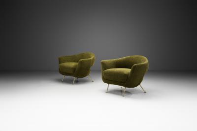  Lenzi Pair of Upholstered Italian Armchairs by Lenzi Italy ca 1956