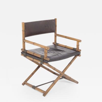  Leonard Linden Directors Chair McGuire Model X Chair in Leather Bamboo and Brass