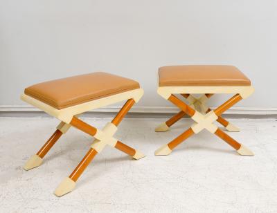  Lerebours Bespoke Bespoke Pair of Georgetta Parchment X Frame Benches