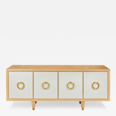  Lerebours Bespoke Custom Cerused Oak and Parchment Sideboard with 4 drawers and bronze pulls