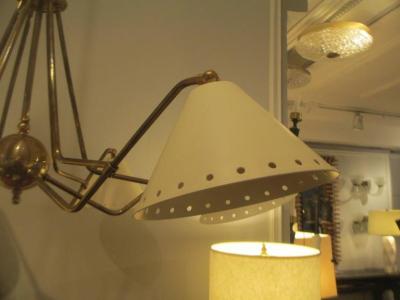  Lerebours Bespoke Custom Six Light Brass and Tole Fixture in the Mid Century Manner