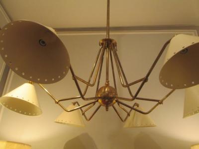  Lerebours Bespoke Custom Six Light Brass and Tole Fixture in the Mid Century Manner