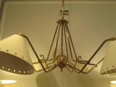  Lerebours Bespoke Custom Six Light Brass and Tole Fixture in the Mid Century Manner