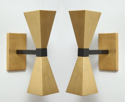  Lerebours Bespoke Pair of Custom Brass Sconces in the Style of Mid Century Modern