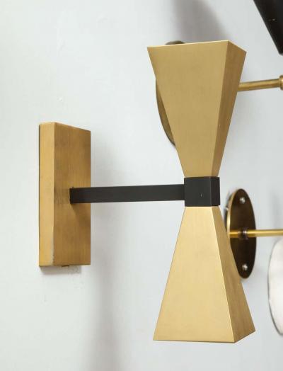  Lerebours Bespoke Pair of Custom Brass Sconces in the Style of Mid Century Modern