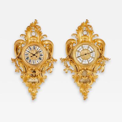  Lerolle Fr res Gilt bronze Cartel Clock and Barometer set by Lerolle Fr res