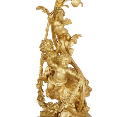 Lerolle Fr res Napoleon III period three piece gilt bronze clock set by Lerolle Fr res