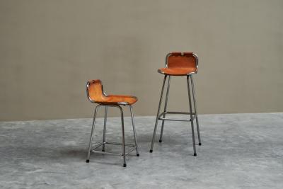  Les Arcs Set of 2 Les Arcs Stools Selected by Charlotte Perriand in Patinated Leather