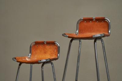  Les Arcs Set of 2 Les Arcs Stools Selected by Charlotte Perriand in Patinated Leather