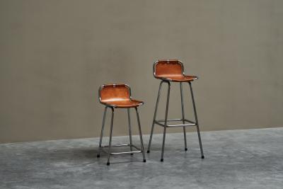  Les Arcs Set of 2 Les Arcs Stools Selected by Charlotte Perriand in Patinated Leather