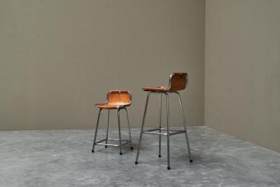  Les Arcs Set of 2 Les Arcs Stools Selected by Charlotte Perriand in Patinated Leather