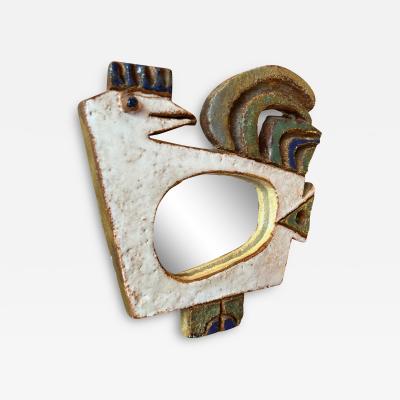  Les Argonautes Ceramic bird mirror by les Argonautes France Vallauris 1970s