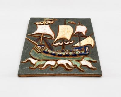  Les Argonautes Decorative plaque by Les Argonautes Vallauris France circa 1970