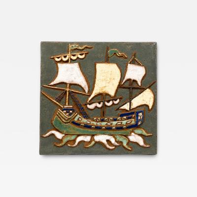  Les Argonautes Decorative plaque by Les Argonautes Vallauris France circa 1970