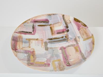 Les H ritiers Les H ritiers Large gilded enameled ceramic plate centerpiece 1990