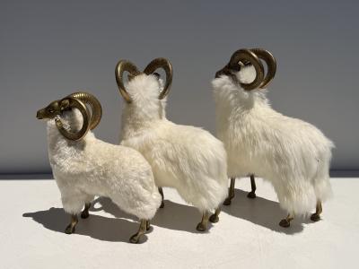  Les Lalanne Set of Three Brass and Fur Mountain Sheep Ram Sculptures