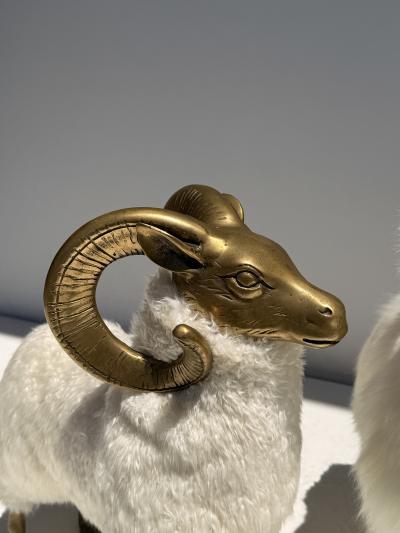  Les Lalanne Set of Three Brass and Fur Mountain Sheep Ram Sculptures