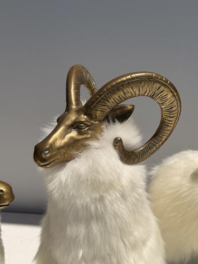  Les Lalanne Set of Three Brass and Fur Mountain Sheep Ram Sculptures