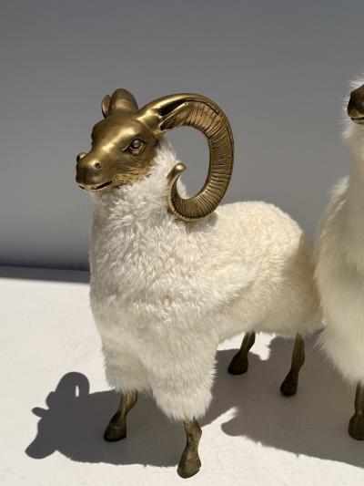  Les Lalanne Set of Three Brass and Fur Mountain Sheep Ram Sculptures