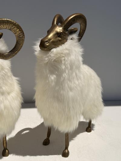  Les Lalanne Set of Three Brass and Fur Mountain Sheep Ram Sculptures
