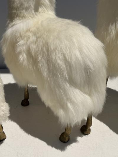  Les Lalanne Set of Three Brass and Fur Mountain Sheep Ram Sculptures