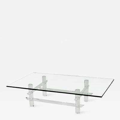  Les Prismatiques Lucite Coffee Table with Stretchers and Glass Top by Les Prismatiques