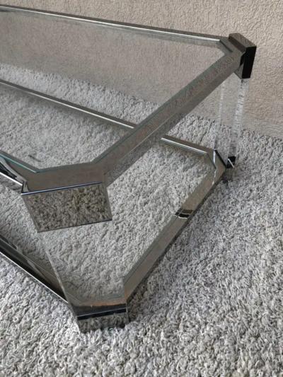  Les Prismatiques Mid Century Prismatiques Design Chrome Lucite and Glass Cocktail Table Two Tier