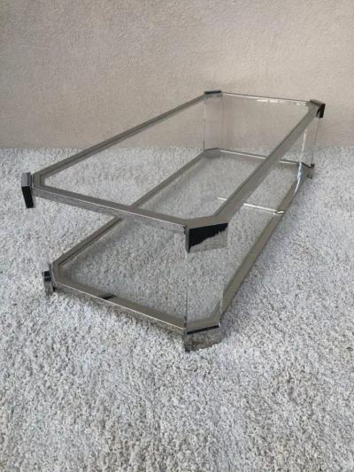  Les Prismatiques Mid Century Prismatiques Design Chrome Lucite and Glass Cocktail Table Two Tier