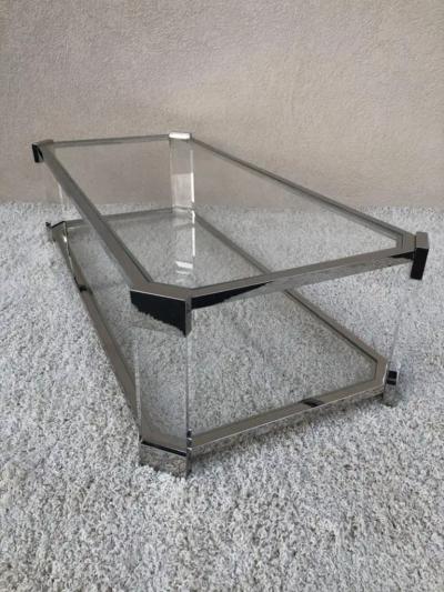  Les Prismatiques Mid Century Prismatiques Design Chrome Lucite and Glass Cocktail Table Two Tier