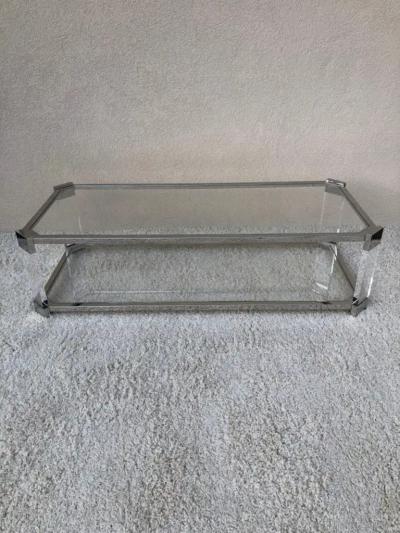  Les Prismatiques Mid Century Prismatiques Design Chrome Lucite and Glass Cocktail Table Two Tier