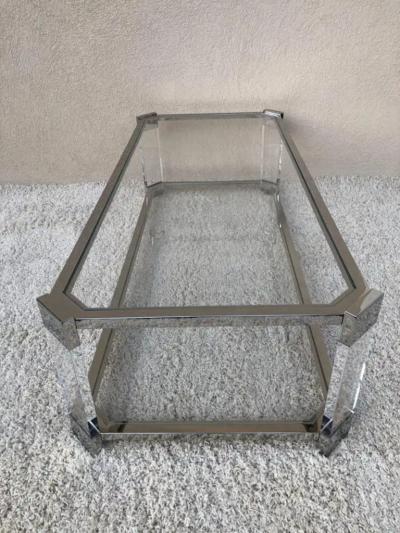 Les Prismatiques Mid Century Prismatiques Design Chrome Lucite and Glass Cocktail Table Two Tier