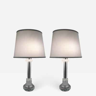  Les Prismatiques Pair of Les Prismatique Rock Crystal Crystal Mirrored Chrome Lamps