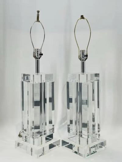  Les Prismatiques Pair of Lucite Table Lamps attb to Les Presmatiques 