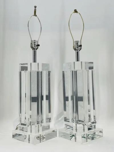  Les Prismatiques Pair of Lucite Table Lamps attb to Les Presmatiques 