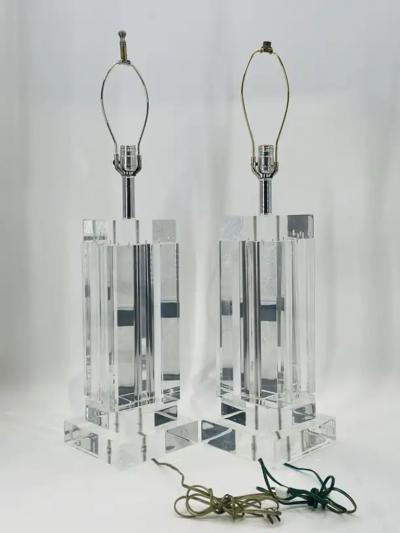  Les Prismatiques Pair of Lucite Table Lamps attb to Les Presmatiques 