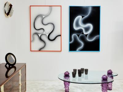 Les Simonnet Les Simonnet unique pieces diptych paint on lucite framed 1996