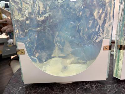  Leucos Pair Of Opalescent Murano Glass Lamps By Leucos