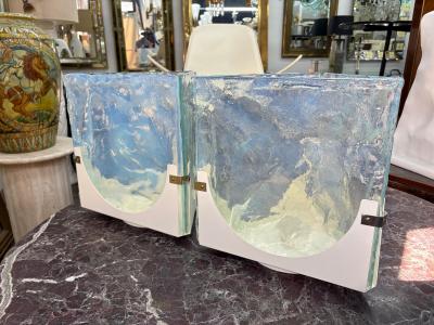  Leucos Pair Of Opalescent Murano Glass Lamps By Leucos