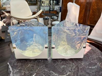  Leucos Pair Of Opalescent Murano Glass Lamps By Leucos