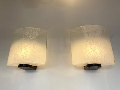  Leucos Pair of Bubble Murano Glass and Metal Sconces by Leucos Italy 1970s