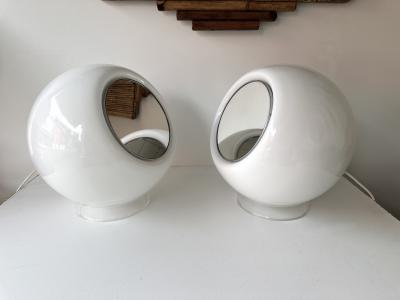  Leucos Pair of Murano Ball Glass Lamps Elios by Giusto Toso for Leucos Italy 1970s