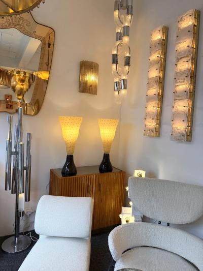  Leucos Pair of Speckled Murano Glass Flame Lamps by Leucos Italy 1990s