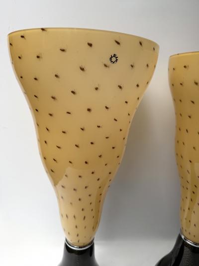  Leucos Pair of Speckled Murano Glass Flame Lamps by Leucos Italy 1990s