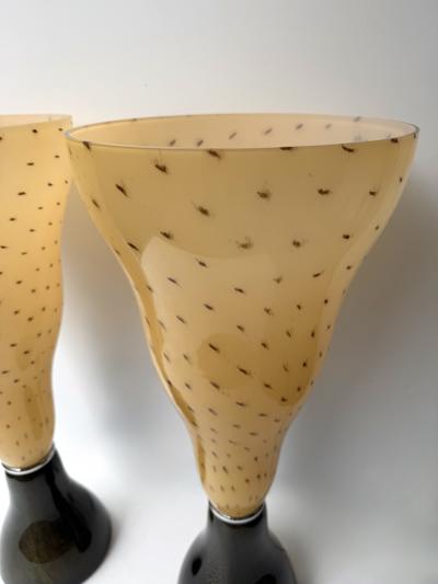  Leucos Pair of Speckled Murano Glass Flame Lamps by Leucos Italy 1990s