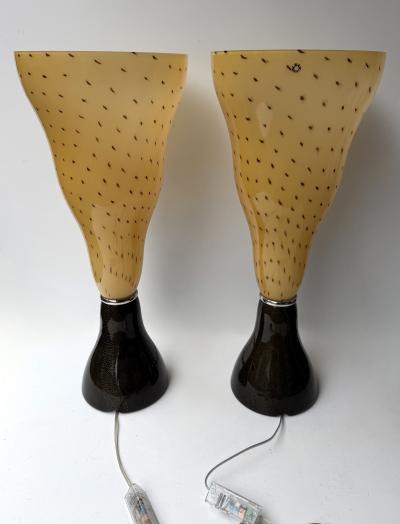  Leucos Pair of Speckled Murano Glass Flame Lamps by Leucos Italy 1990s